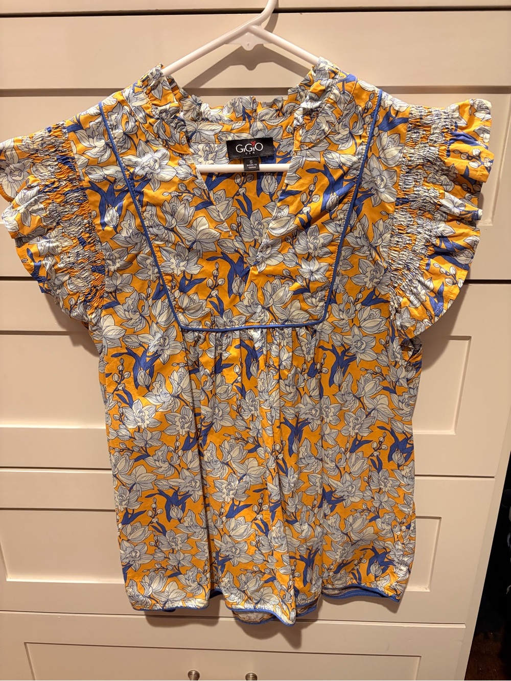 Yellow Floral Flutter Sleeve Women's Top